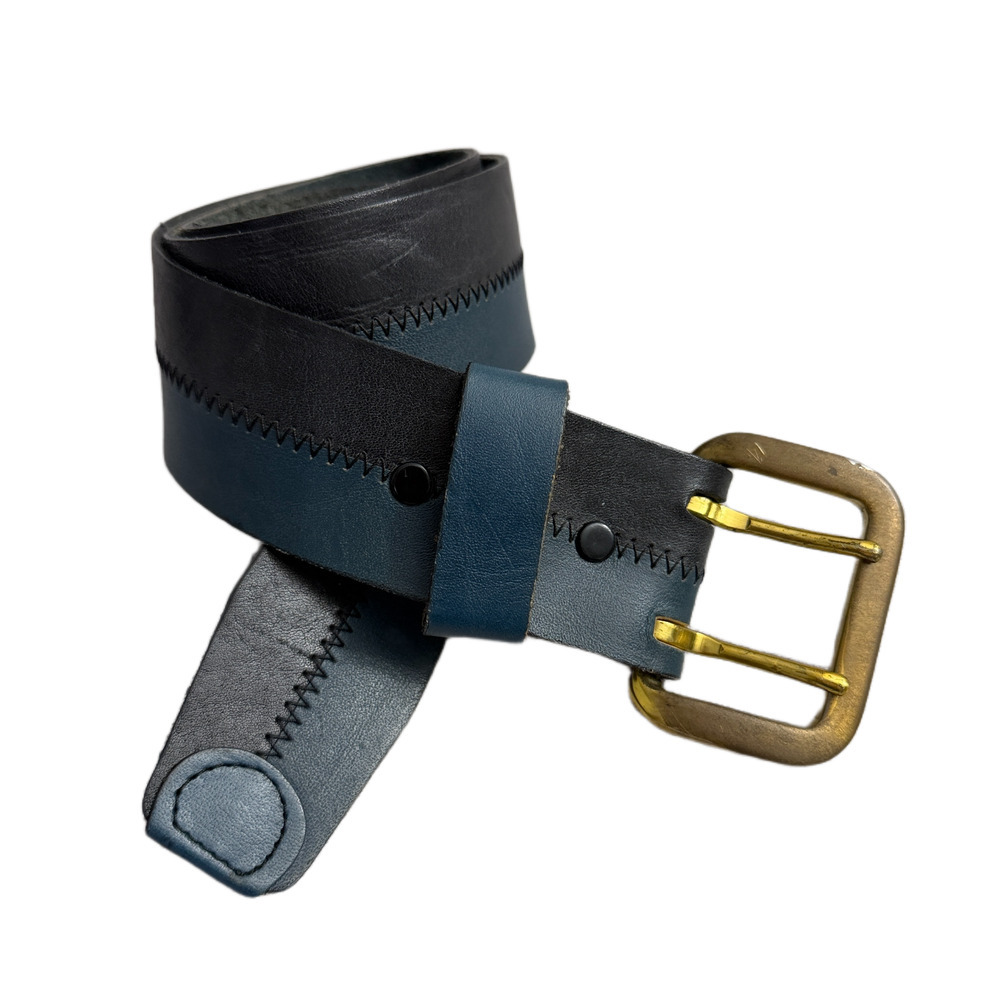 Tex Tan Harness Leather Belt Size 30 Blue Black Brass Buckle Double Prong 1in